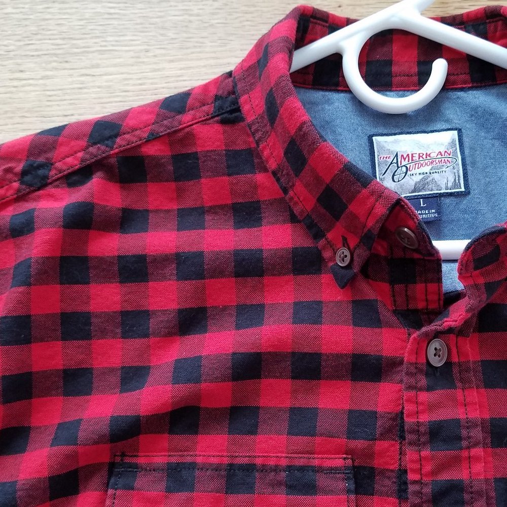 The American Outdoorsman Button Down Red/Black Buffalo Men's Cotton Shirt L EUC